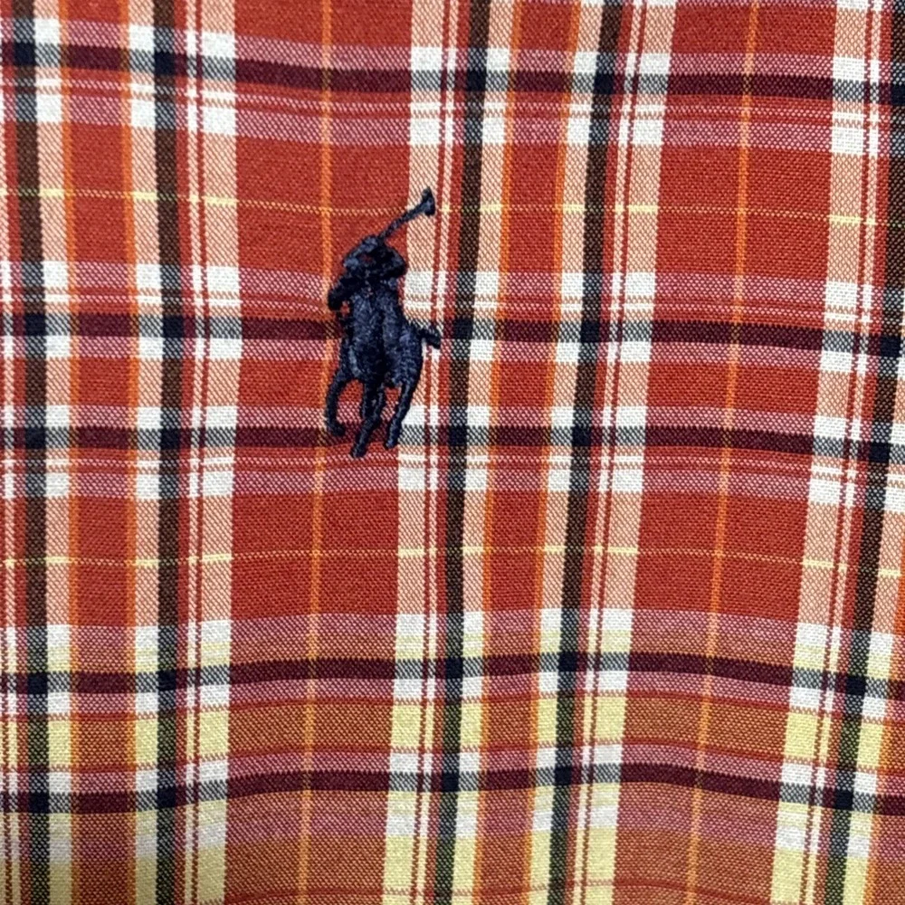 Polo Ralph Lauren Shirt Boys Size Medium 12/14 Plaid SS Button‎ Up Blue Pony